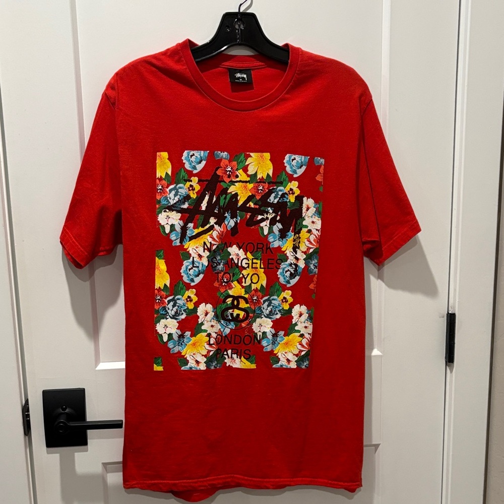 Stussy Red Floral Graphic Men's Tee